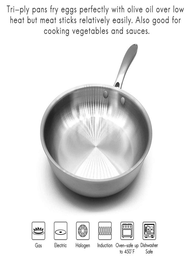Fortune Candy 8-Inch Fry Pan with Lid, 3-ply Skillet, 18/8 Stainless Steel, Dishwasher Safe, Induction Ready, Silver - Image 2